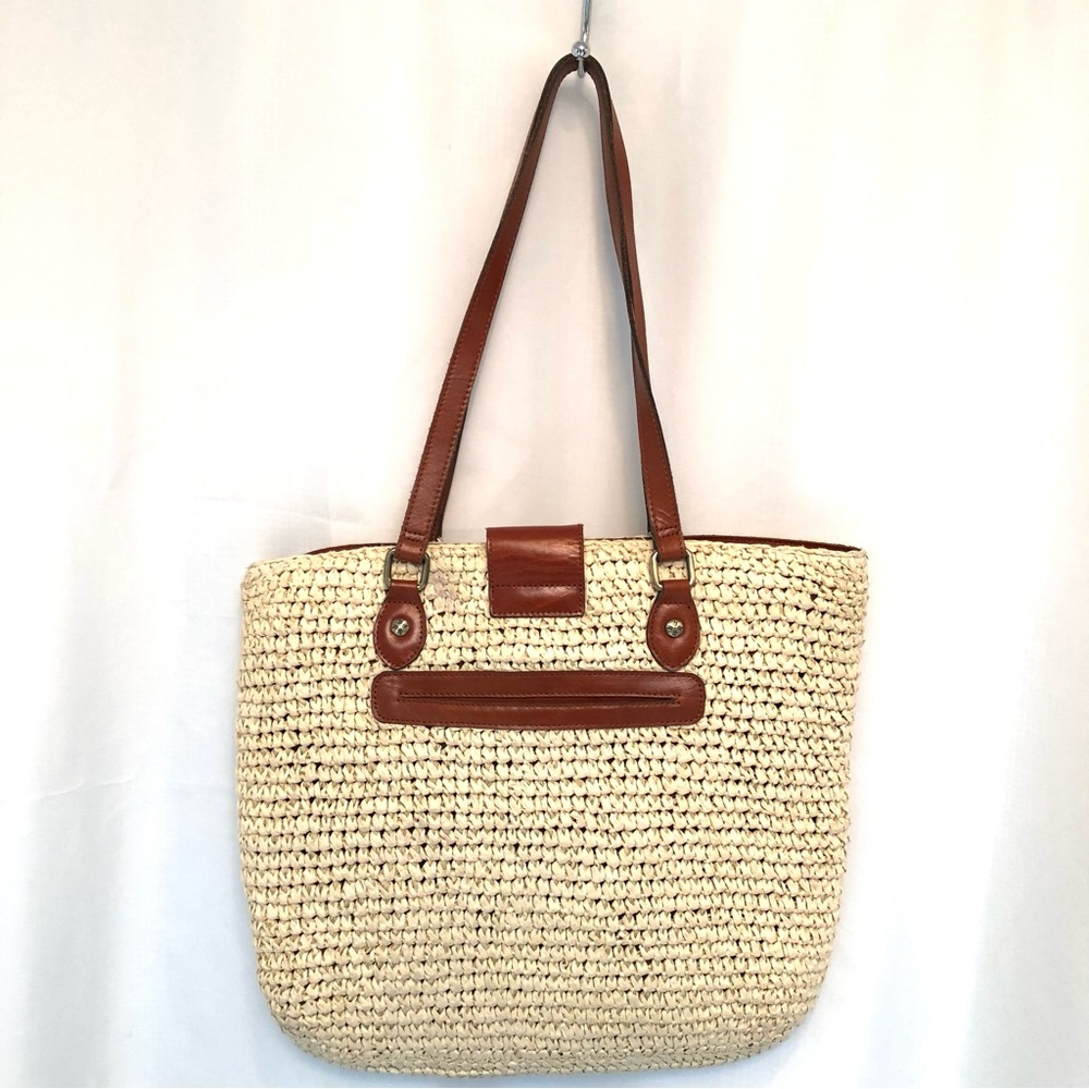 PATRICIA NASH Manarola Tote Purse Paper Rafia w/ Leather Trim - Picture 3 of 10